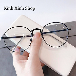 Kính Chống Ánh Sáng Xanh Không Độ Từ Điện Thoại, Máy Tính, Chống Mỏi Mắt Tròn Gọng Kim Loại Hàn Quốc - KÍNH XINH SHOP