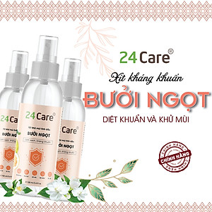 Xịt Phòng Tinh Dầu Bưởi Ngọt Hữu Cơ Organic 24Care 50ML/100ML - Kháng khuẩn - Khử mùi hôi - Đuổi muỗi, côn trùng - Xịt không gian bàn ăn, giúp ăn ngon miệng hơn - Hương thơm thư giãn.
