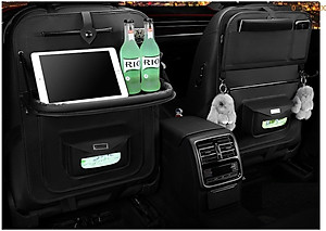 Túi treo đồ kiêm giá để đồ bằng da trên ô tô màu đen và nâu