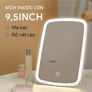Gương Để Bàn Đèn LED Gương Cảm Ứng Để Bàn Trang Điểm Gương Có 3 Chế Độ Sáng Đổi Màu Sạc USB 23x16cm