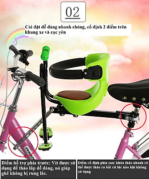 Ghế ngồi cho bé gắn khung xe đạp, tiện dụng, dễ lắp đặt, chắc chắn