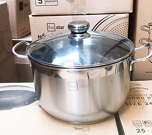 Nồi Inox 430 Bếp Từ 3 Đáy Fivestar Nắp Kính 30 cm - tặng 1 vá canh