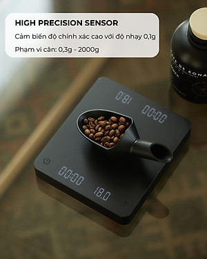 Cân điện tử GHOST 2 mặt cho pha chế cà phê đồ uống có đếm giờ CAFE DE KONA pin sạc