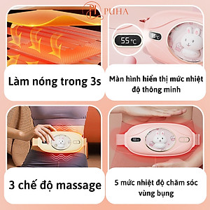 Máy chườm nóng hỗ trợ giảm đau bụng kinh PUHA, có 5 mức nhiệt, Pin 3600MAH , sạc UBS, món quà ý nghĩa tặng người yêu