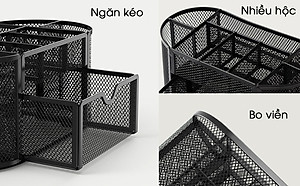 Hộp Khay Ống Đựng Cắm Bút Kim Loại Để Bàn