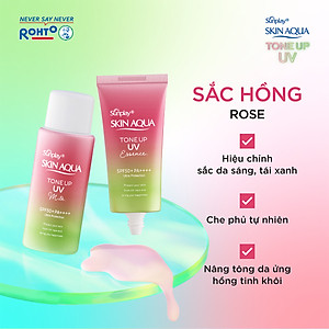 Kem chống nắng nâng tông Skin Aqua Tone up Rose cho da trắng, khuyết điểm xanh hoặc tái xanh, dạng tinh chất Sunplay Skin Aqua Tone Up UV Essence Happiness Aura (Rose) SPF 50+ PA++++ 50g