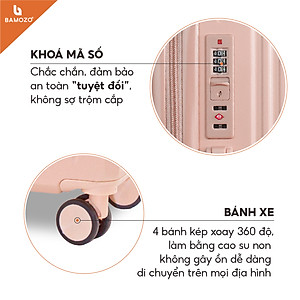 Vali du lịch thời trang BAMOZO 8812 MÀU HỒNG NHẠT size 20/24 , vali kéo chống trầy xước được bảo hành 5 năm