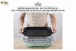 Nồi Điện Đa Năng, Nồi Lẩu Nướng Đa Năng BEAR SUBE004 3 Khay Rời Dung Tích 4L, Công Suất 1200W - Hàng Chính Hãng