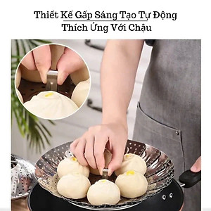 Khay hấp Xửng hấp Vỉ hấp inox kiêm khay đựng trái cây xòe có 3 chân gấp gọn tiện lợi