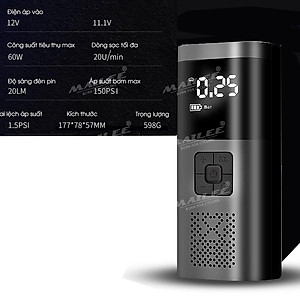 Bơm điện cầm tay di động VC-027 cho ô tô, xe đạp điện, xe máy dung lượng 6000 mAh, đa năng, không dây di động 150 psi (đủ phụ kiện) - Mai Lee
