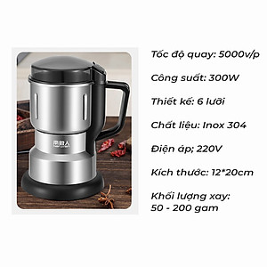 Máy Xay Hạt Khô Tiêu Chuẩn Châu Âu Máy Xay Ngũ Cốc Mini Công Suất 300w Lưỡi Dao 6 Cánh Thân Máy Bằng Thép Không Gỉ - Hàng Loại 1 - Chính Hãng MINIIN