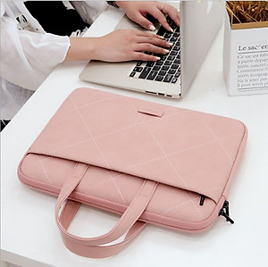 Túi xách da chống sốc cho máy tính, macbook, laptop màu hồng cute - Tặng kèm gấu bông và ví đựng phụ kiện