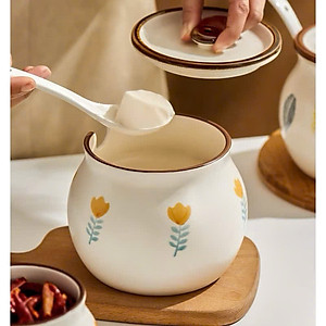 HŨ ( ÂU ) 1200ML BẰNG SỨ ĐỰNG MỠ, THỐ SỨ ĐỰNG GIA VỊ, CÓ NẮP + THÌA, CHỊU NHIỆT CAO, HŨ MUỐI DƯA HỌA TIẾT HOA LÁ XINH - HÀNG CHÍNH HÃNG MINIIN