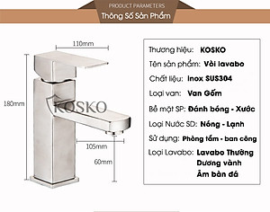 Vòi lavabo nóng lạnh inox 304 KOSKO, vòi sen tắm nóng lạnh chất lượng LOẠI 1