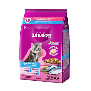 [Bộ 2] Thức Ăn Cho Mèo Con Whiskas Junior 2-12 Months Vị Cá Thu & Cá Biển (Mix Vị) 1.1kg/Túi