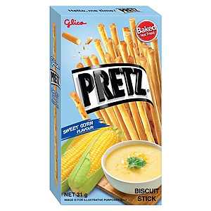 Bánh que nướng giòn 4 vị GLICO Pretz (Combo 5 hộp - 2 Khoai tây 1 BBQ Gà 1 Pizza 1 Bắp)