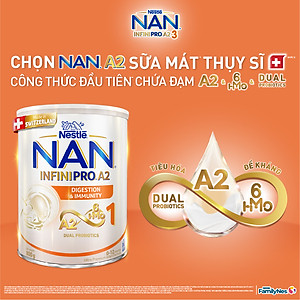 Sữa bột Nestlé NAN INFINIPRO A2 1 với công thức đầu tiên chứa đạm A2, 6HMO & Lợi khuẩn kép nhập khẩu Thụy Sĩ - Hộp 800g cho bé 0 - 12 tháng