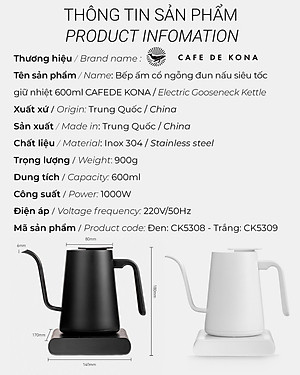 Bếp ấm cổ ngỗng đun nấu siêu tốc giữ nhiệt 600ml CAFE DE KONA