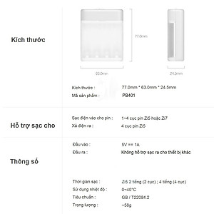 Dock sạc cho pin tiểu sạc được AA, AAA Xiaomi Zmi Zi5, Zi7