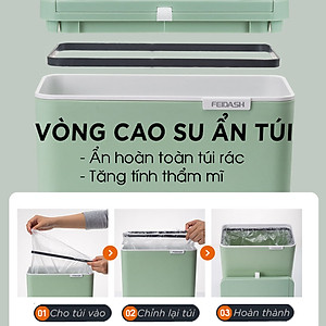 Thùng Rác Thông Minh Treo Tủ Bếp Thiết Kế Nắp Mở Đa Chiều - Có Thanh Treo Cửa Tủ Bếp FEIDASH TG3680