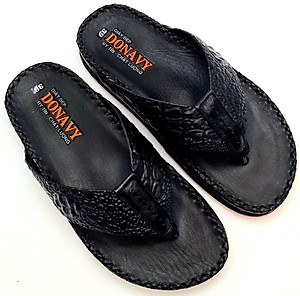  DÉP KẸP NAM DA BÒ THẬT 100% DONAVY CAO CẤP ,IN VÂN CÁ SẤU NỔI BẬT DOKB