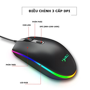 Chuột Có Dây HXSJ V300 Điều Chỉnh Độ Nhạy DPI 1600 Sử Dụng Cho LapTop, Pc... - Hàng Chính Hãng