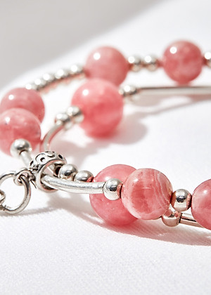 Vòng tay đôi đá đào hoa rhodochrosite phối hoa sen Ngọc Quý Gemstones