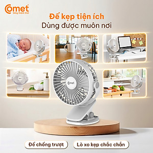 Quạt Sạc Tích Điện Mini Kẹp Bàn COMET CRF0705 5W Xoay 360 Độ pin Lithium 1800mAh