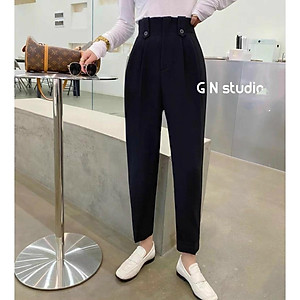 Quần tây nữ đẹp lưng cao hàn quốc cạp đai đính khuy quần baggy nữ đi học