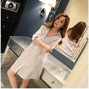 Áo sơ mi nữ dáng suông dài mặc giấu quần phong cách Sm165