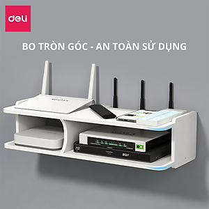 Kệ Wifi Treo Tường , Giá Đỡ Wifi Đầu Kỹ Thuật Số Modem Máy Chiếu Chất Liệu Cao Cấp Màu Trắng 2 Tầng Không Cần Khoan Deli - VS960 VS961