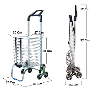 Xe kéo đi chợ Inox 6 bánh leo cầu thang, gấp gọn tiện dụng NIKITA