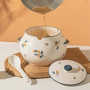 HŨ ( ÂU ) 800ML BẰNG SỨ ĐỰNG MỠ, THỐ SỨ ĐỰNG GIA VỊ, CÓ NẮP + THÌA, CHỊU NHIỆT CAO, HŨ MUỐI DƯA HỌA TIẾT VINTAG - HÀNG CHÍNH HÃNG MINIIN