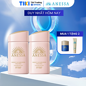 Bộ đôi Kem chống nắng dạng sữa dịu nhẹ cho da nhạy cảm và trẻ em (Anessa Mild Milk 60ml x2)