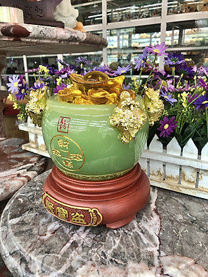 Bát vàng, Bát Tụ Tài, Bát Tụ Bảo đá ngọc cẩm thạch xanh Hút Tài, Hút Lộc, Chiêu tài nạp lộc - Cao 18 cm
