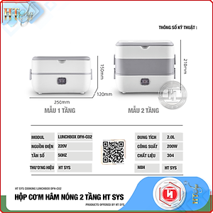 Hộp Cơm Hâm Nóng Cắm Điện HT SYS  - COOKING LUNCHBOX DFH C02 - Hộp Cơm Cắm Điện Có Thể Nấu Chín Và Hâm Nóng Thức Ăn - 2 lít,4 Ngăn - Ruột Bằng Inox SUS304 Cao Cấp - Hàng Nhập Khẩu 