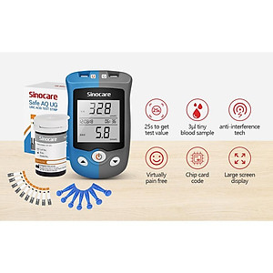 Máy Đo Đường Huyết Và Axit Uric Sinocare Safe AQ UG 2 Trong 1 Kèm 50 Que Đường, 50 Que Gout Và 100 Kim