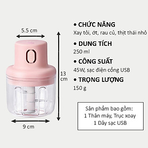 Máy Xay Đa Năng Cầm Tay Mini Sạc Điện Có Cổng Sạc Usb, Nhỏ Gọn Tiện Ích Dễ Sử Dụng Xay Hành Tỏi Rau Củ Quả Thể Tích 250ML- Hàng Chính Hãng MINIIN