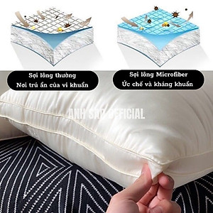 1 Gối Lông vũ Microfiber Cao cấp A - Đạt Chứng nhận OEKO-TEK an toàn sức khỏe, không chứa chất độc hại - Gối nằm êm ái, mềm mịn, kháng khuẩn - Gối chuẩn khách sạn 5 sao