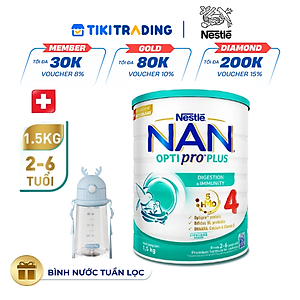 Sữa bột Nestlé NAN OPTIPRO PLUS 4 1500g/lon với 5HMO Giúp tiêu hóa tốt + Tăng cường đề kháng (2 - 6 tuổi) - Tặng Bình nước tuần lộc