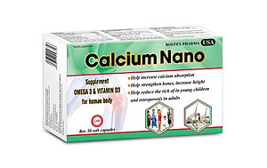 Combo 2 Hộp Calcium Nano bổ sung canxi, vitamin D3, omega 3 tăng chiều cao - Hộp 30 viên  (màu ngẫu nhiên)