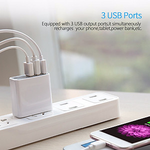 Cóc củ sạc nhanh 15W 3 cổng USB hiệu CHOETECH C0026 cho điện thoại / máy tính bảng Samsung iPhone Huawei Oppo Xiaomi (sạc nhanh 2.4A / Port, 3 Port USB, Max 3A, trang bị LED hiển thị) - Hàng chính hãng