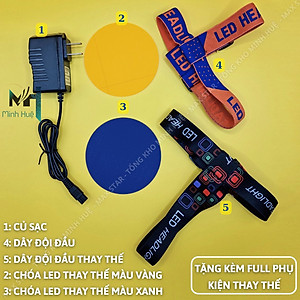Đèn pin đội đầu siêu sáng XJ 9158 chiếu xa 1000m tích điện 12 giờ đổi 3 màu tặng kèm dây đeo đầu thay thế Đèn đội đầu