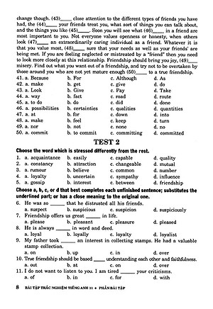 Sách Bài Tập Trắc Nghiệm Tiếng Anh 11 (Không Đáp Án)