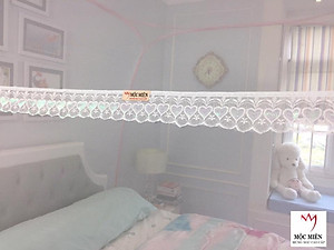 Màn đỉnh rộng tự bung cao cấp Mộc Miên loại trắng viền hồng loại 1m6x2m - 3 cửa 
