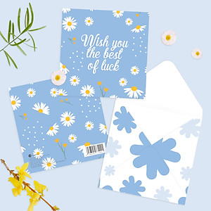 Set 4 thiệp chúc mừng, cảm ơn, động viên chúc may mắn SDstationery DAISY 12x12 họa tiết hoa cúc trang nhã màu sắc nhẹ nhàng