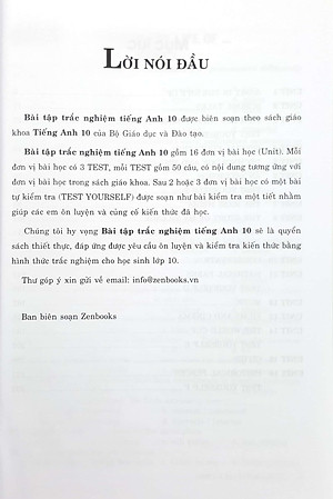 Sách Bài Tập Trắc Nghiệm Tiếng Anh 10 (Không Đáp Án)