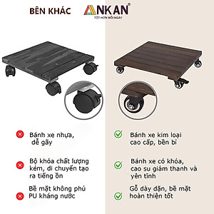 Đế Lót Chậu Cây Có Bánh Xe Cao Cấp ANKAN Hình Vuông Màu Đen 35x35Cm, Tải trọng 150 Kg, Di Chuyển Chậu Cây Nặng Dễ Dàng, Êm Ái