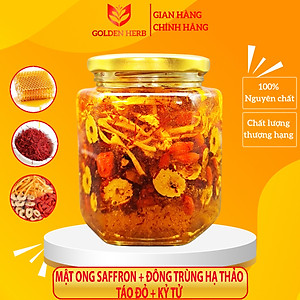 Mật Ong Saffron Đông Trùng Hạ Thảo Táo đỏ Kỷ tử 180ml/lọ Golden Herb