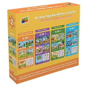Bộ 6 Tranh Xếp Hình 6 Cấp Độ 17 x 17 cm - Thế Giới Khủng Long - Minh Châu C6-001